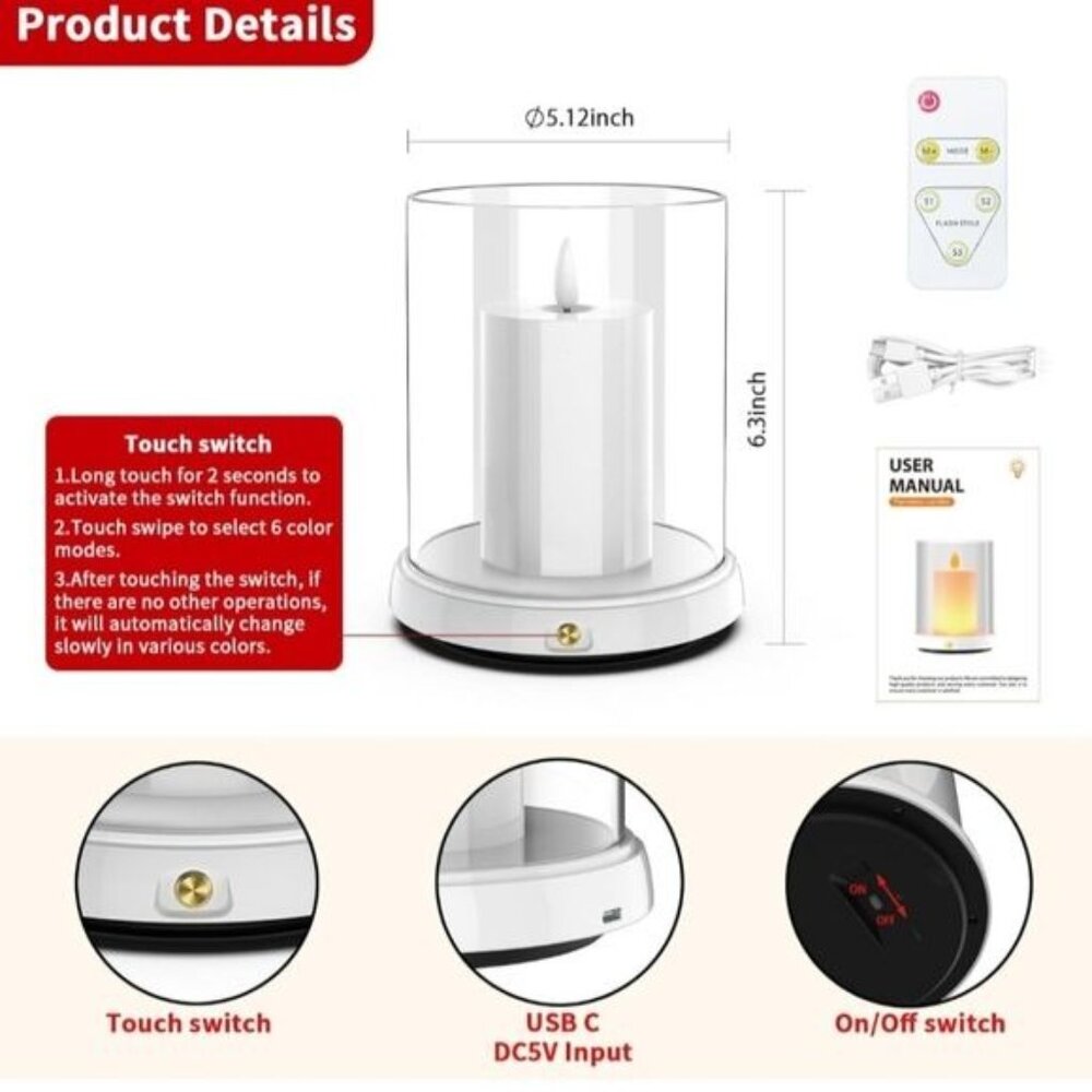 Rechargeable LED Candle Night Light With‎ Remote & Touch Switch - Picture 3 of 4